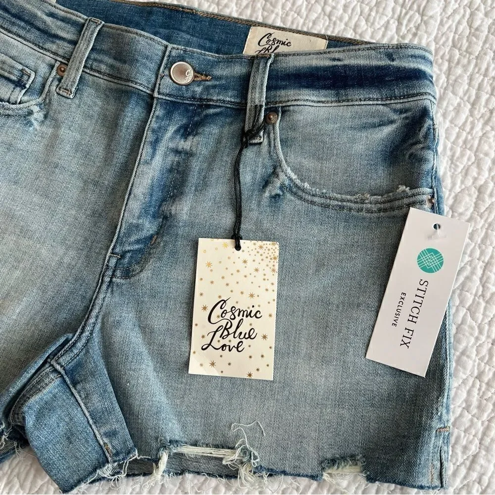 ✨ Cosmic Blue Love Women’s High Rise Cutoff Shorts 28 NWT Stitch Fix - Picture 2 of 11
